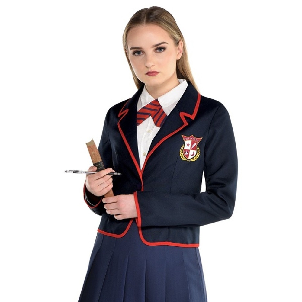 Sorority Schoolgirl Halloween Costume Blazer & Tie Adult Woman One Size Navy Red